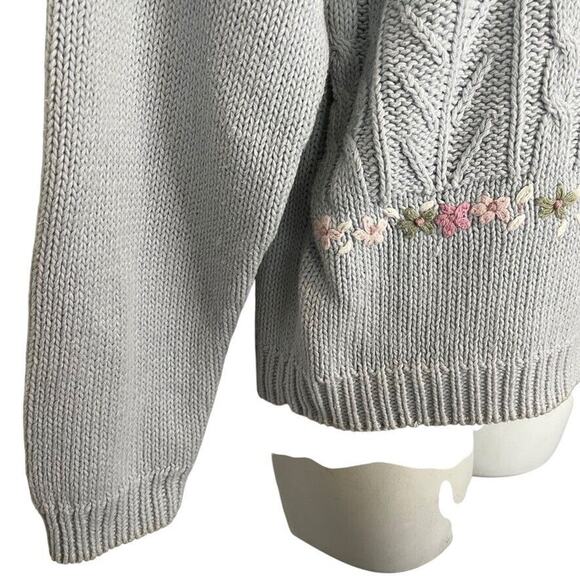 Shenanigans Womens Pastel Blue Vintage Embroidered Cable Knit Chunky Sweater M - Picture 2 of 16